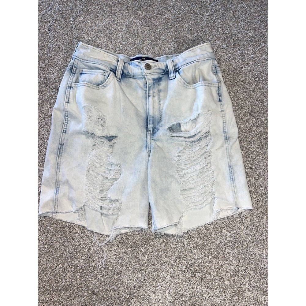 Hollister Ultra DISTRESSED High Rise Bermuda Shorts Womens Sz 5 AcidWash Stretch